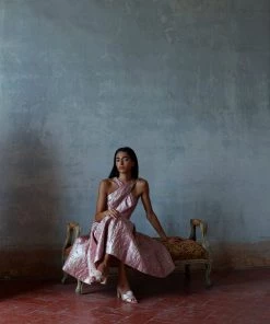 Huishan Zhang POLLY DRESS PINK/GOLD JACQUARD DRESSES