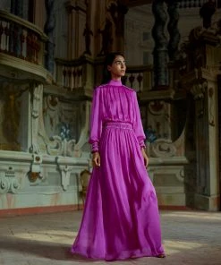 Huishan Zhang ATHENA GOWN PURPLE VOILE DRESSES