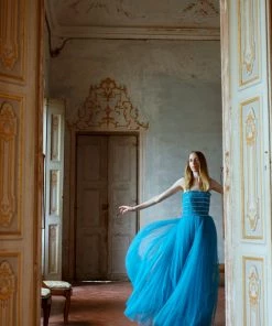 Huishan Zhang DRESSES EVANGELINE GOWN AQUA TULLE