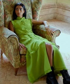 Huishan Zhang DRESSES FELICITY DRESS LIME GREEN TWEED