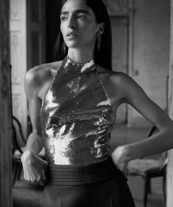 Huishan Zhang REMI TOP SILVER SEQUINS TOPS