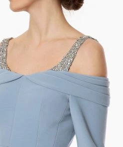 Huishan Zhang *PRE ORDER* LINA DRESS BLUE FOG CREPE 10 Huishan Zhang *PRE ORDER* LINA DRESS BLUE FOG CREPE