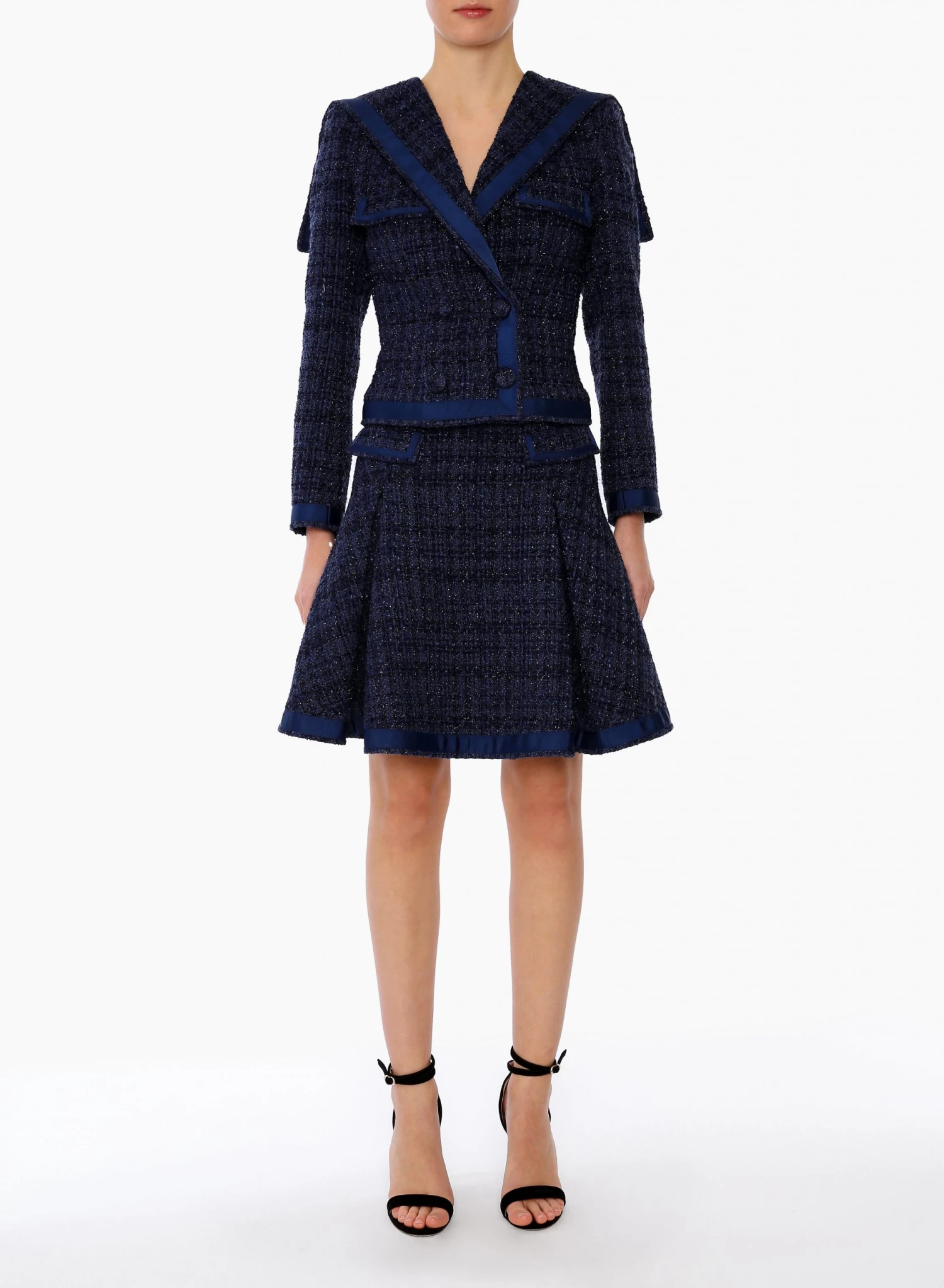 Huishan Zhang MILENA JACKET NAVY TWEED 2 Huishan Zhang MILENA JACKET NAVY TWEED