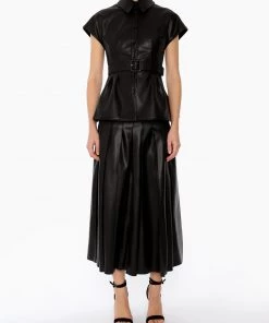 Huishan Zhang * ONLINE EXCLUSIVE* RAMA TOP BLACK PLEATHER NEW SEASON
