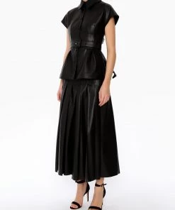 Huishan Zhang * ONLINE EXCLUSIVE* RAMA TOP BLACK PLEATHER NEW SEASON