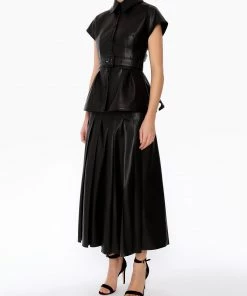 Huishan Zhang * ONLINE EXCLUSIVE* RUBI SKIRT BLACK PLEATHER NEW SEASON