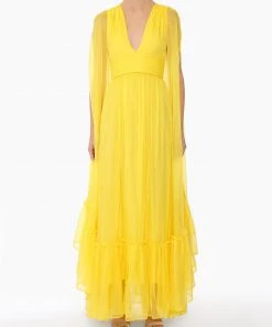 Huishan Zhang SIENNA GOWN CANARY CHIFFON NEW SEASON
