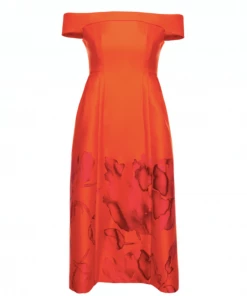 Huishan Zhang BEATRICE DRESS ORANGE/FUCHSIA PRINTED DUCHESSE DRESSES