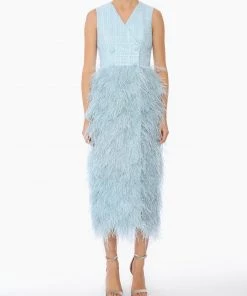 Huishan Zhang ZELDA DRESS BLUE TWEED